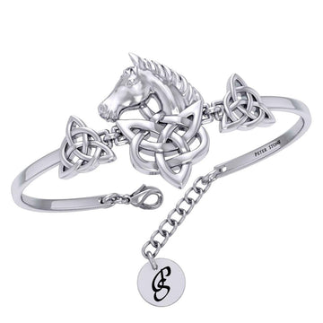 Triquetra and Celtic Horse Silver Cuff Bracelet TBA288 - Jewelry